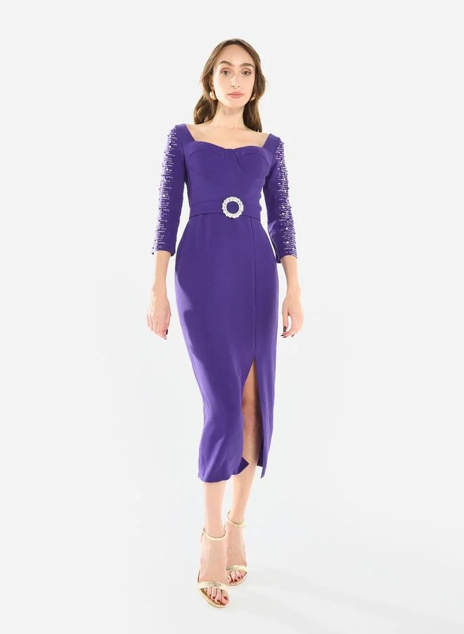 هاوس اوف مودا فستان ميدي بأكمام مزينة